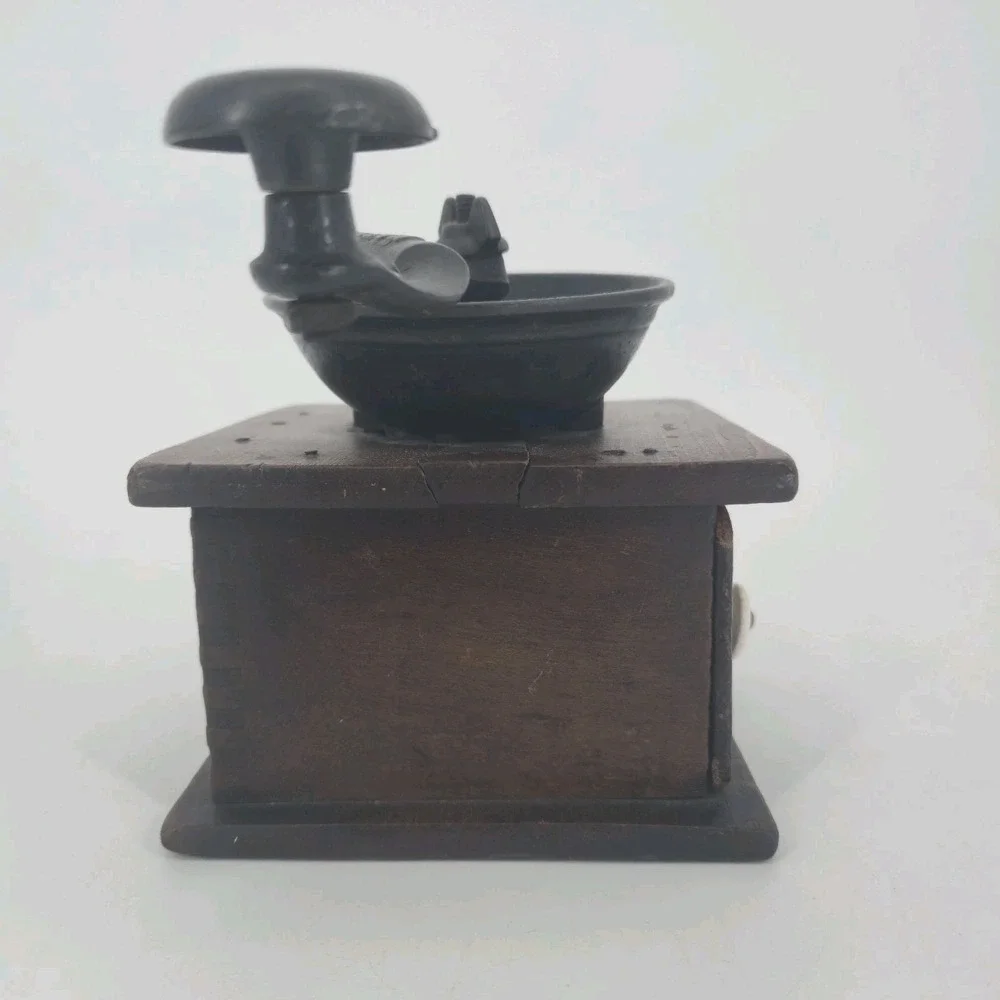Antique Wooden Coffee Grinder Cast Iron Hand Crank Mill Porcelain Knob Vintage